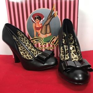 Pin Up Couture Black Bow Heels NIB Rockabilly
